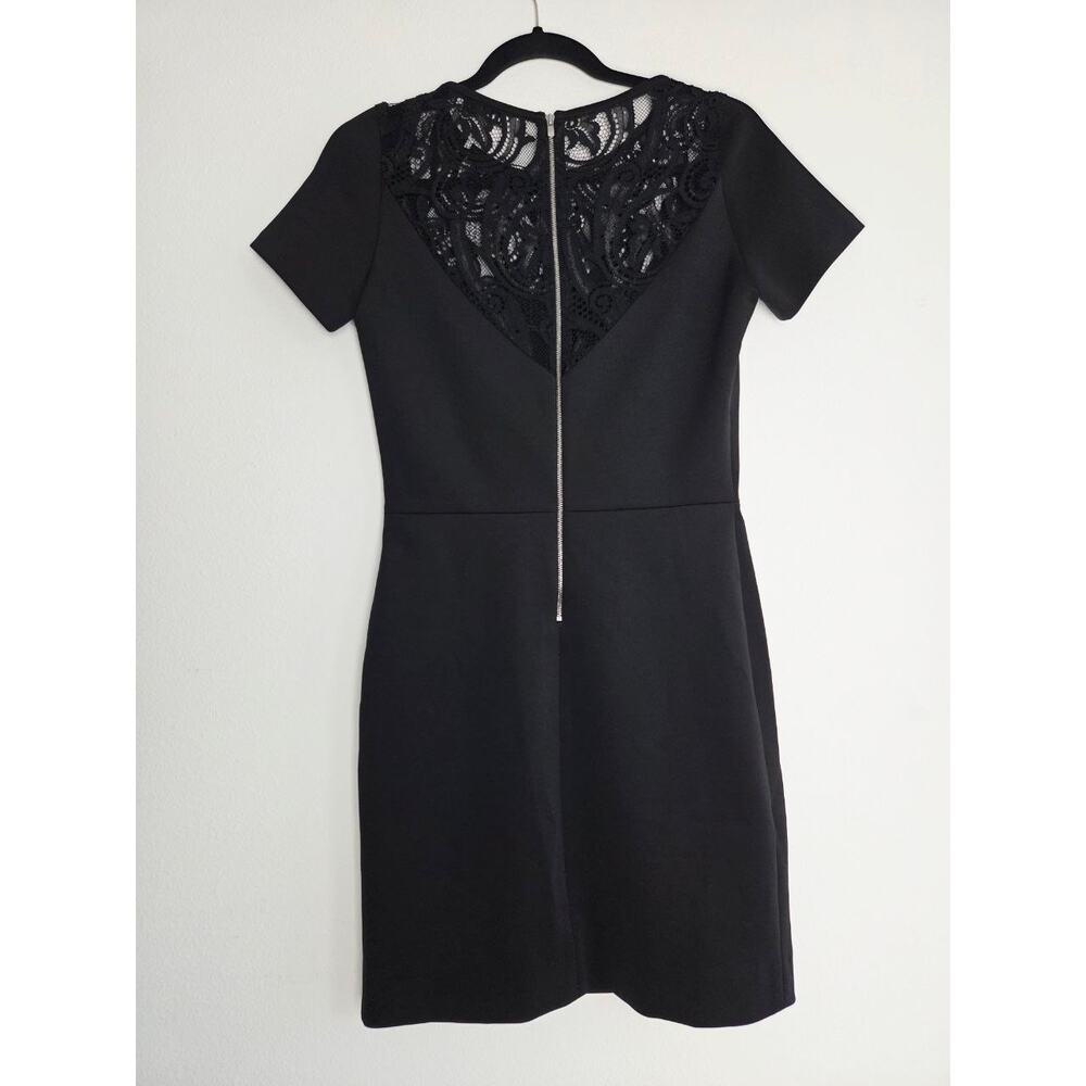 Sandro Black Mini Dress 4 Small Sheath Pencil Short Sleeves Lace Yoke - Picture 3 of 13